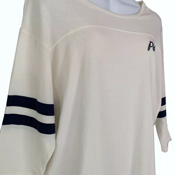 VS PINK cream & ivory 3/4 sleeve boyfriend jersey tee relaxed fit - Picture 3 of 3